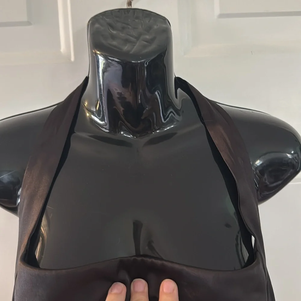 Le Chateau Black Satin Halter Dress Party Cocktails Size XL Runs Small - Picture 4 of 8